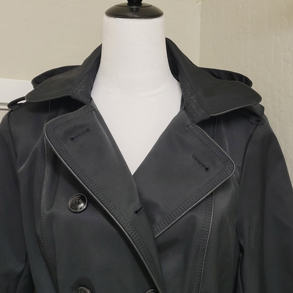 Worthington rain pea coat long with hood faux leather trim - Picture 2 of 15